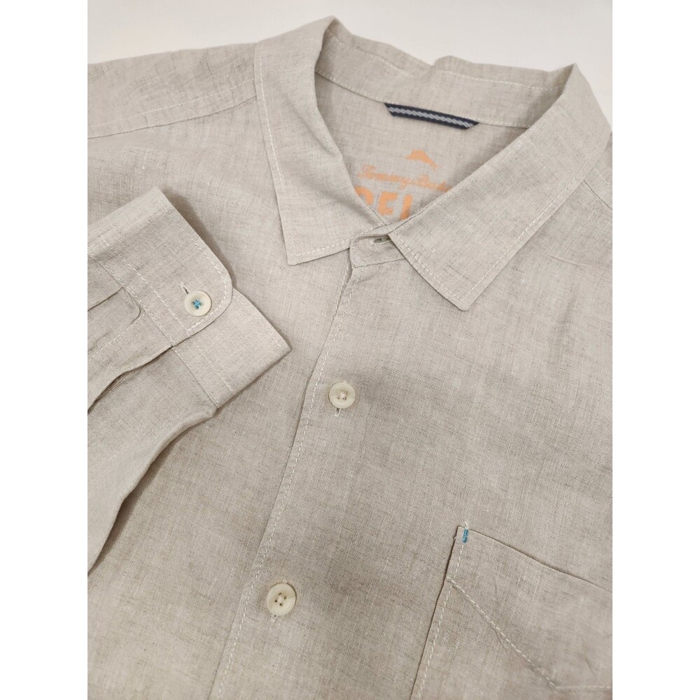 Tommy Bahama Relax 100% Linen Shirt Men's 2XL Beige Pocket Long Sleeve Button Up